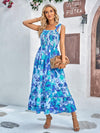 Floral Tie-Shoulder Frill Trim Smocked Dress - SwagglyLife Home & Fashion