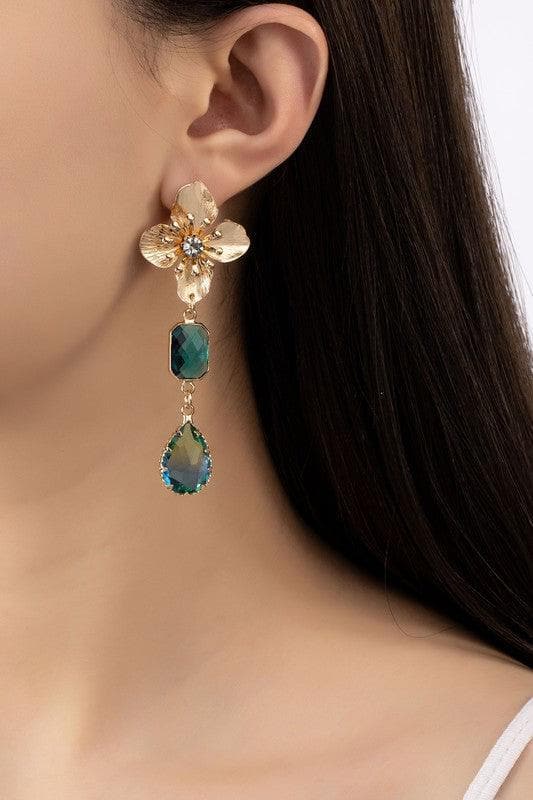 Sophie Flower Stud Earrings with Aquamarine Drops - SwagglyLife Home & Fashion