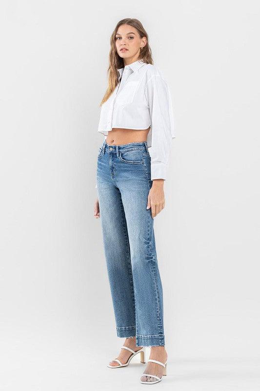 Flying Monkey High Rise Wide Leg Jeans with Trouser Hem Detail - SwagglyLife Home & Fashion