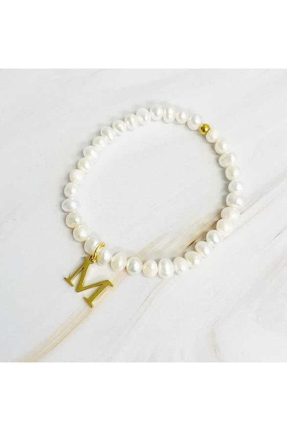 Freshwater Pearl Initial Charm Bracelet - SwagglyLife Home & Fashion