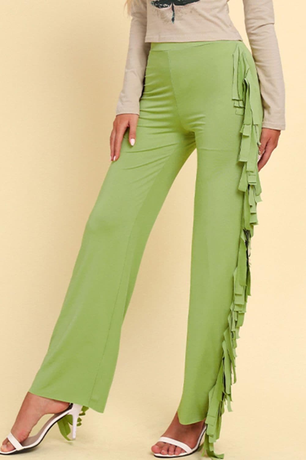 Fringe Trim Wide Leg Pants - SwagglyLife Home & Fashion