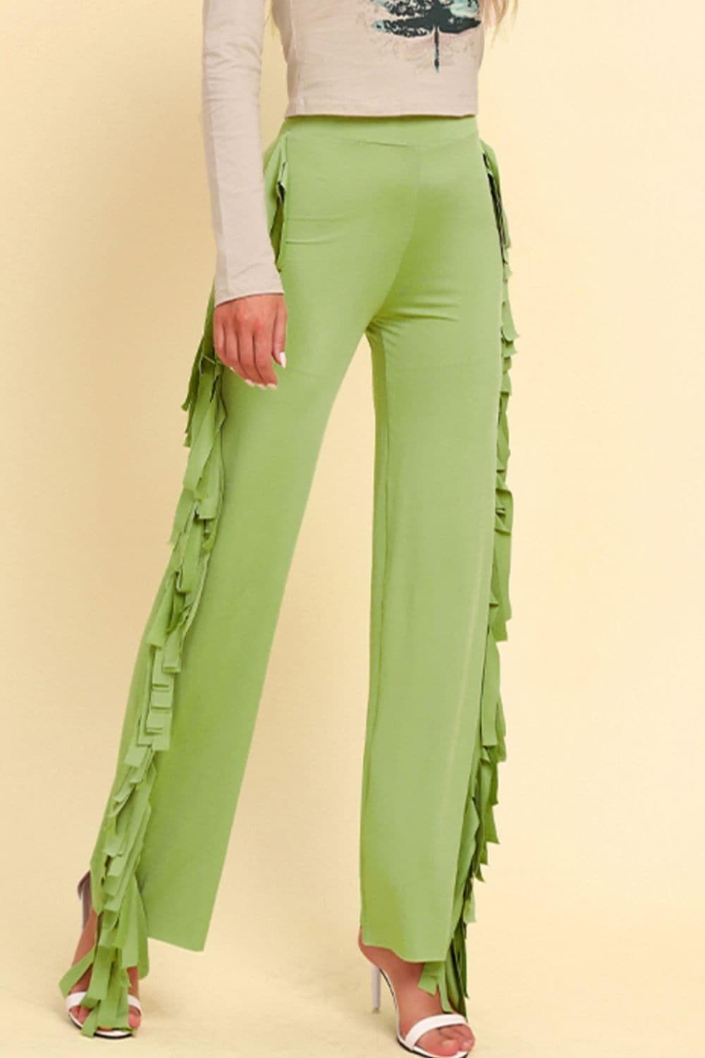 Fringe Trim Wide Leg Pants - SwagglyLife Home & Fashion