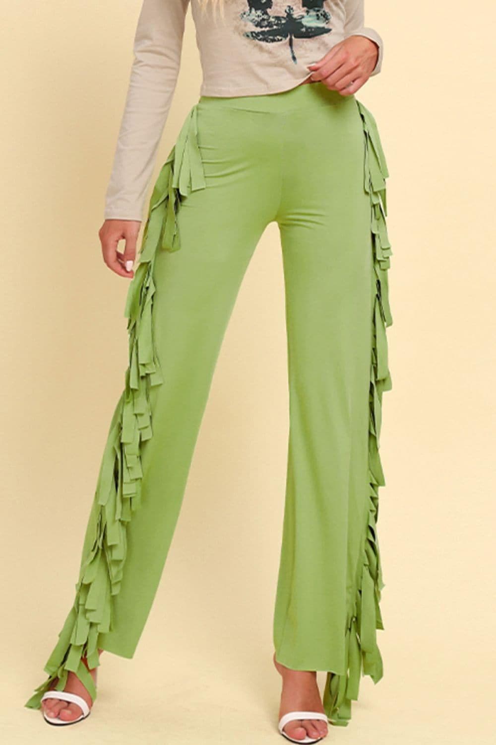 Fringe Trim Wide Leg Pants - SwagglyLife Home & Fashion