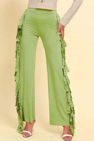 Fringe Trim Wide Leg Pants - SwagglyLife Home & Fashion