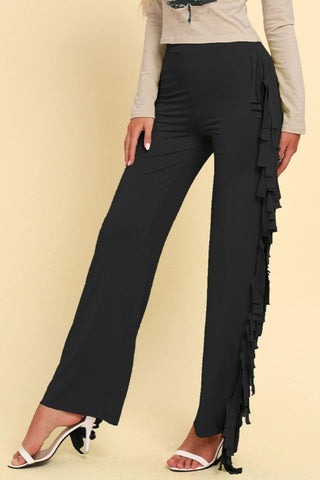 Fringe Trim Wide Leg Pants - SwagglyLife Home & Fashion