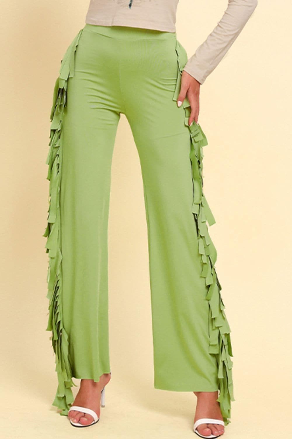 Fringe Trim Wide Leg Pants - SwagglyLife Home & Fashion