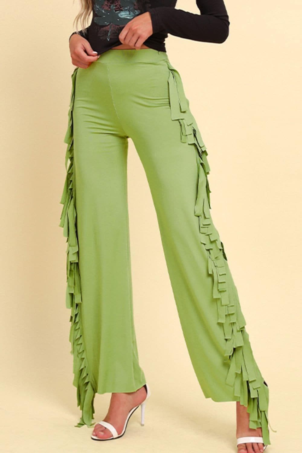 Fringe Trim Wide Leg Pants - SwagglyLife Home & Fashion