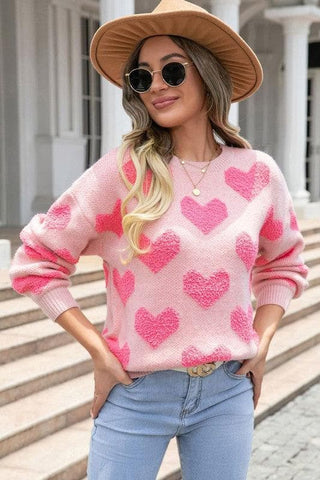 Fuzzy Heart Pink Knit Sweater Valentine - SwagglyLife Home & Fashion