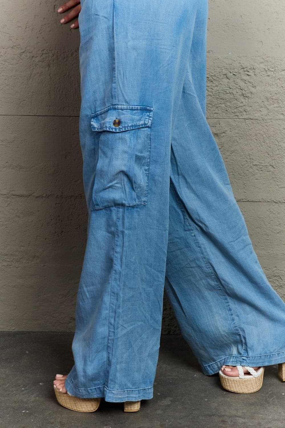 GeeGee Out Of Site Full Size Denim Cargo Pants - SwagglyLife Home & Fashion