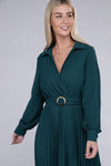 Gemma Pleated Maxi Dress with Belt - SwagglyLife Home & Fashion