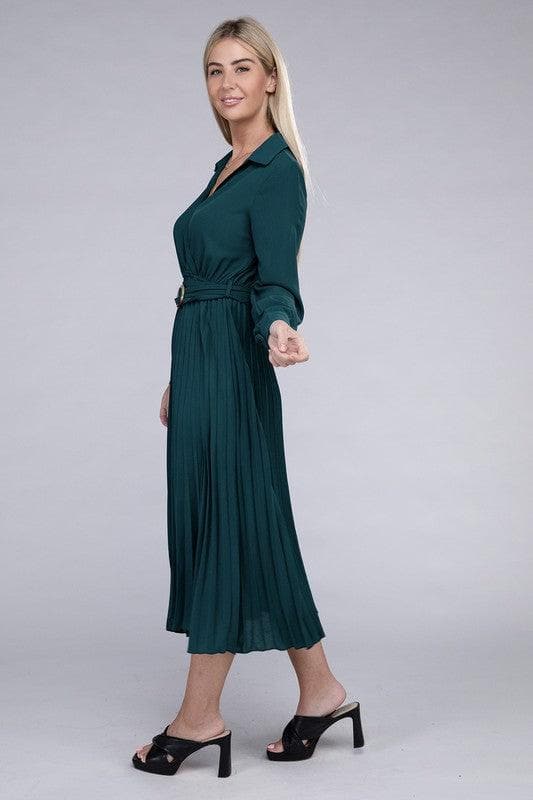 Gemma Pleated Maxi Dress with Belt - SwagglyLife Home & Fashion