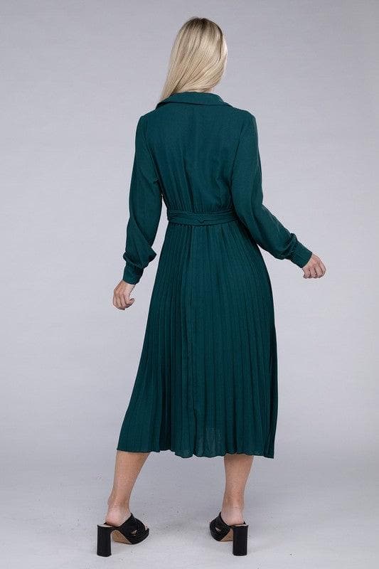 Gemma Pleated Maxi Dress with Belt - SwagglyLife Home & Fashion