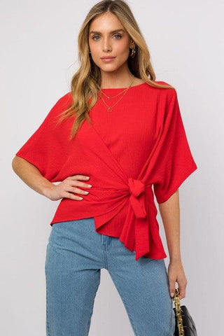 GILLI 3/4 Sleeve Side Tie Top - SwagglyLife Home & Fashion