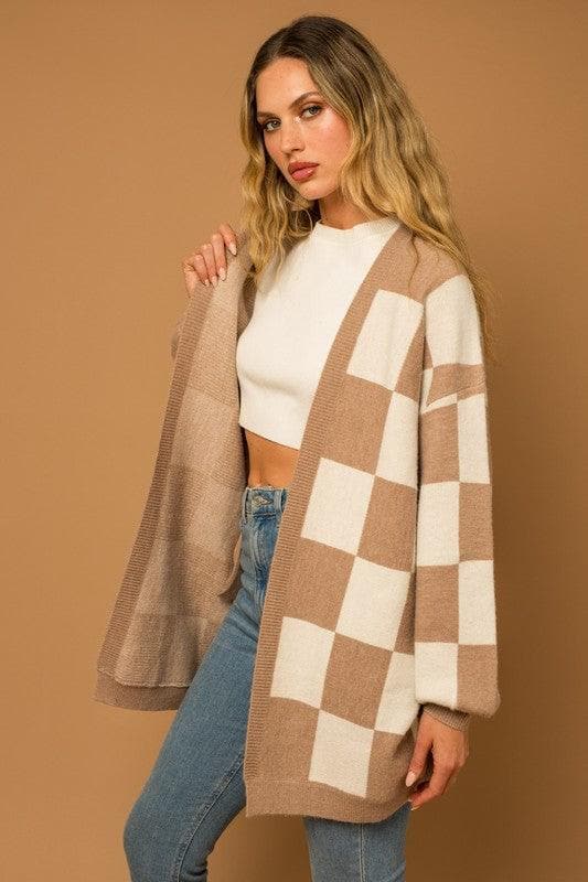 GILLI Checker Graphic Sweater Cardigan - SwagglyLife Home & Fashion