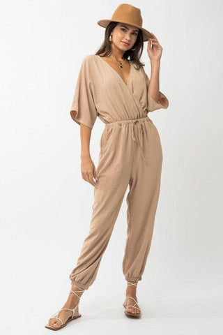 GILLI Dolman Sleeve Surplice Jumpsuit - SwagglyLife Home & Fashion