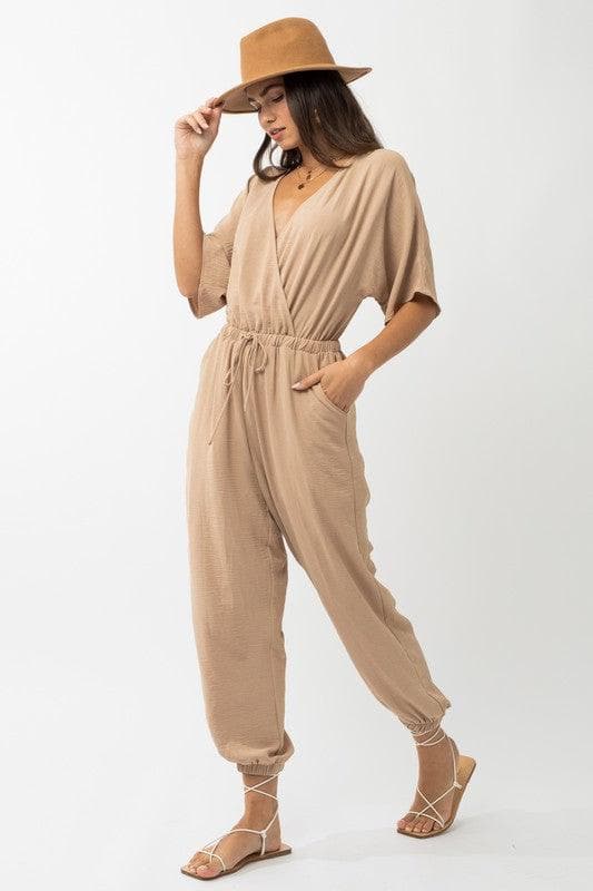 GILLI Dolman Sleeve Surplice Jumpsuit - SwagglyLife Home & Fashion