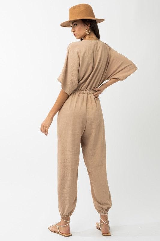 GILLI Dolman Sleeve Surplice Jumpsuit - SwagglyLife Home & Fashion