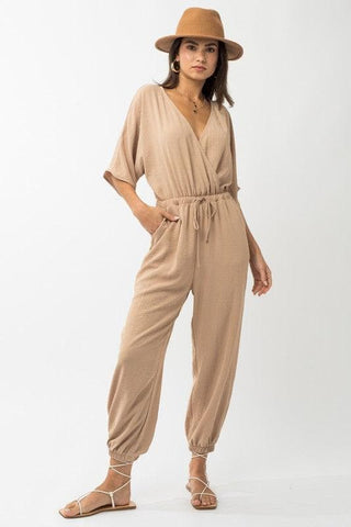 GILLI Dolman Sleeve Surplice Jumpsuit - SwagglyLife Home & Fashion