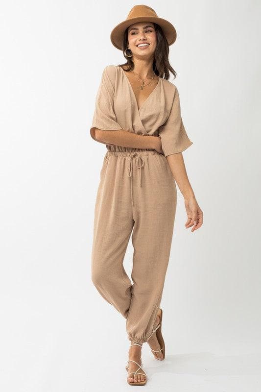 GILLI Dolman Sleeve Surplice Jumpsuit - SwagglyLife Home & Fashion