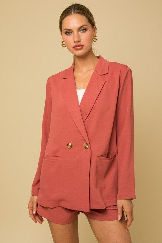 GILLI Double Breasted Blazer, Coral - SwagglyLife Home & Fashion