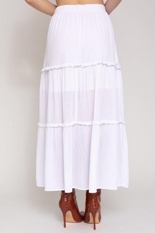 GILLI Elastic Waist Merrow Edge Tiered Midi Skirt - SwagglyLife Home & Fashion