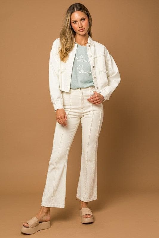 GILLI Frayed Hem Flare Pants, White - SwagglyLife Home & Fashion