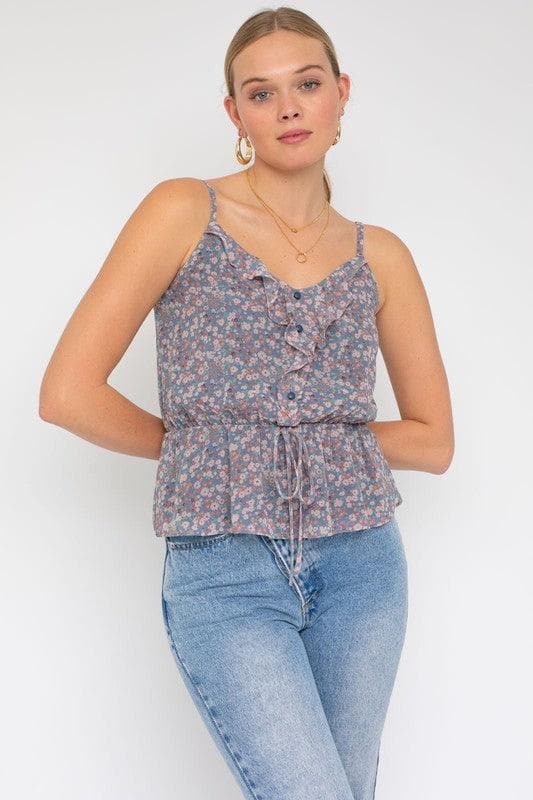 Gilli Sleeveless Elastic Waist Top With Ruffle - SwagglyLife Home & Fashion