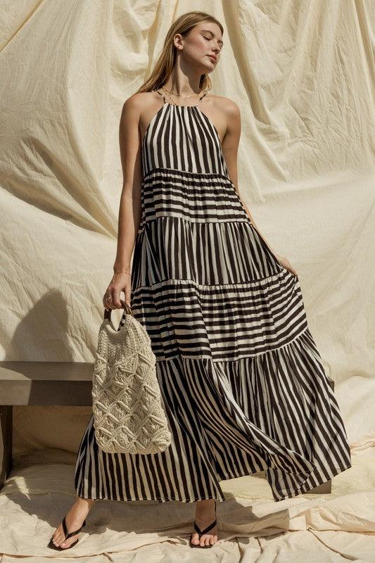 GILLI Sleeveless Stripe Maxi Tiered Dress - SwagglyLife Home & Fashion