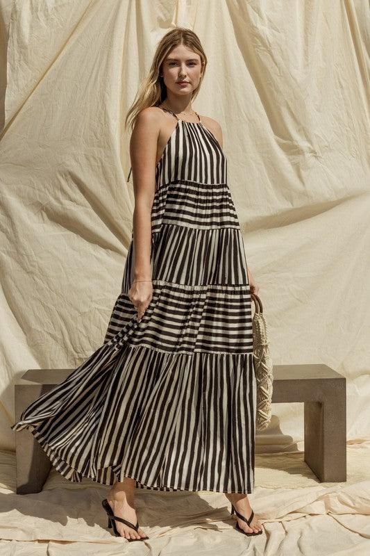 GILLI Sleeveless Stripe Maxi Tiered Dress - SwagglyLife Home & Fashion
