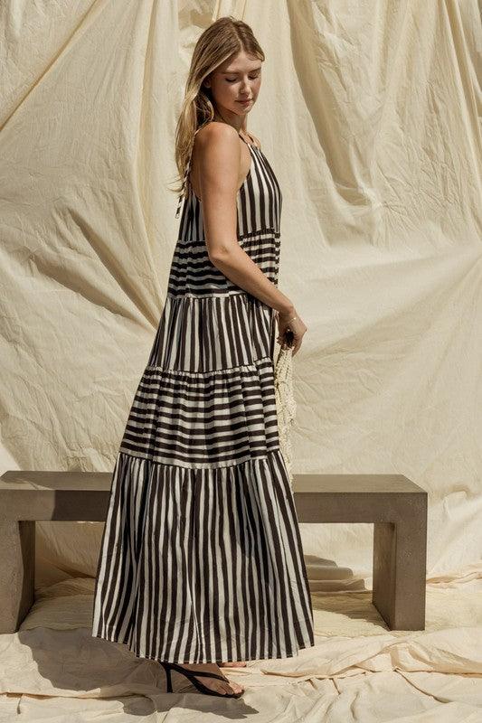 GILLI Sleeveless Stripe Maxi Tiered Dress - SwagglyLife Home & Fashion