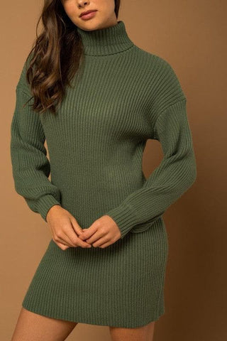 GILLI Turtle Neck Balloon Sleeve Sweater Dress - SwagglyLife Home & Fashion