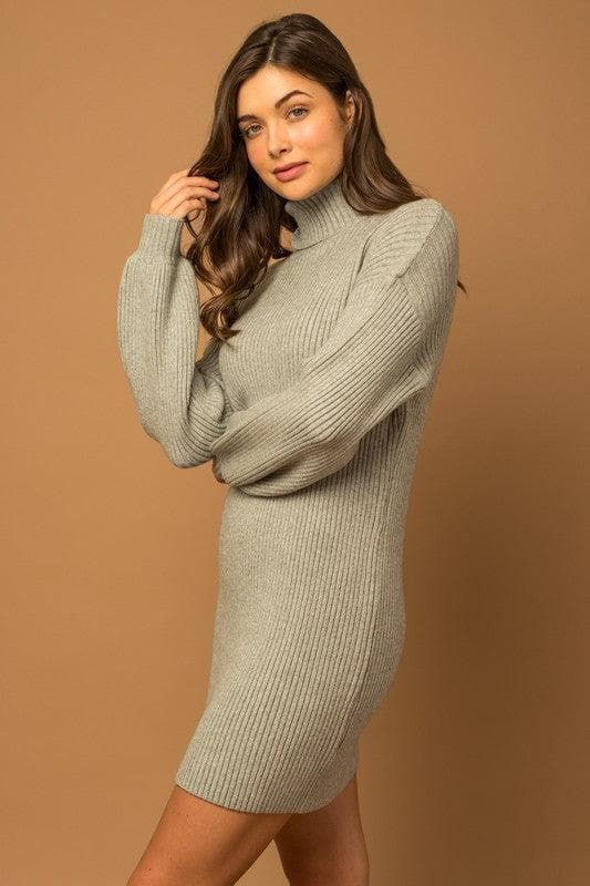 GILLI Turtle Neck Balloon Sleeve Sweater Dress - SwagglyLife Home & Fashion
