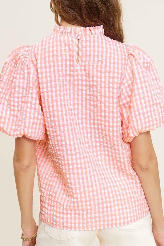 Gingham Check Print Puff Sleeve Top - SwagglyLife Home & Fashion