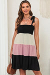 Color Block Tie Shoulder Tiered Dress - SwagglyLife Home & Fashion