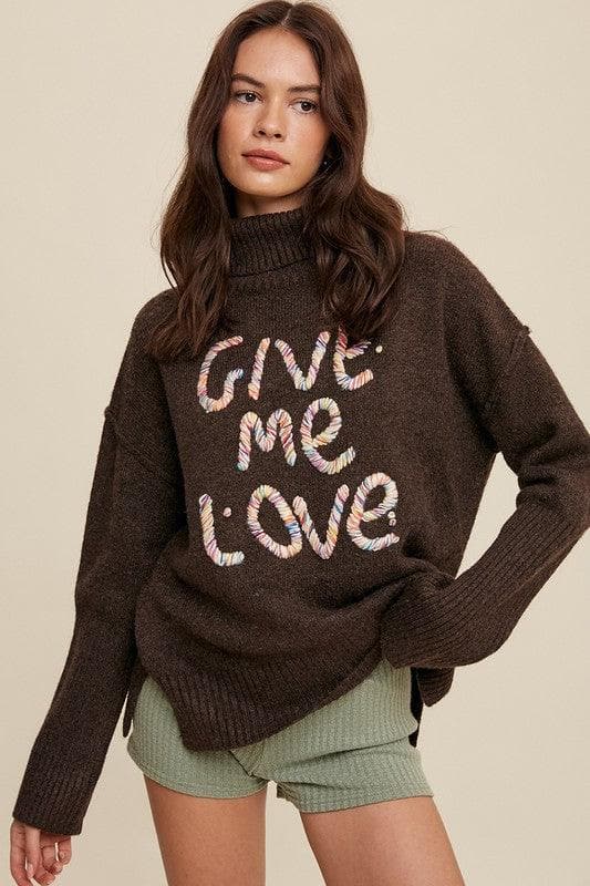 Give Me Love Stitched Mock Neck Sweater - SwagglyLife Home & Fashion