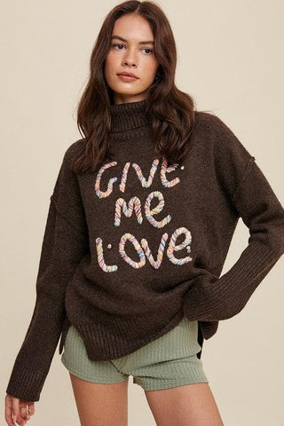 Give Me Love Stitched Mock Neck Sweater - SwagglyLife Home & Fashion