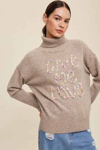 Give Me Love Stitched Mock Neck Sweater - SwagglyLife Home & Fashion