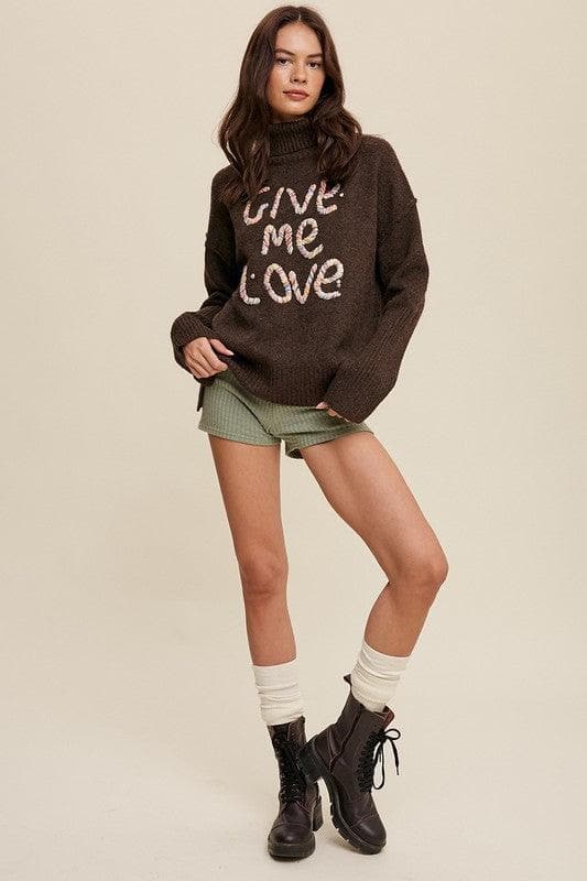 Give Me Love Stitched Mock Neck Sweater - SwagglyLife Home & Fashion