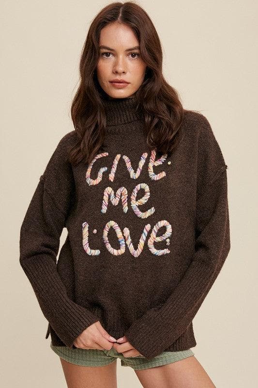 Give Me Love Stitched Mock Neck Sweater - SwagglyLife Home & Fashion