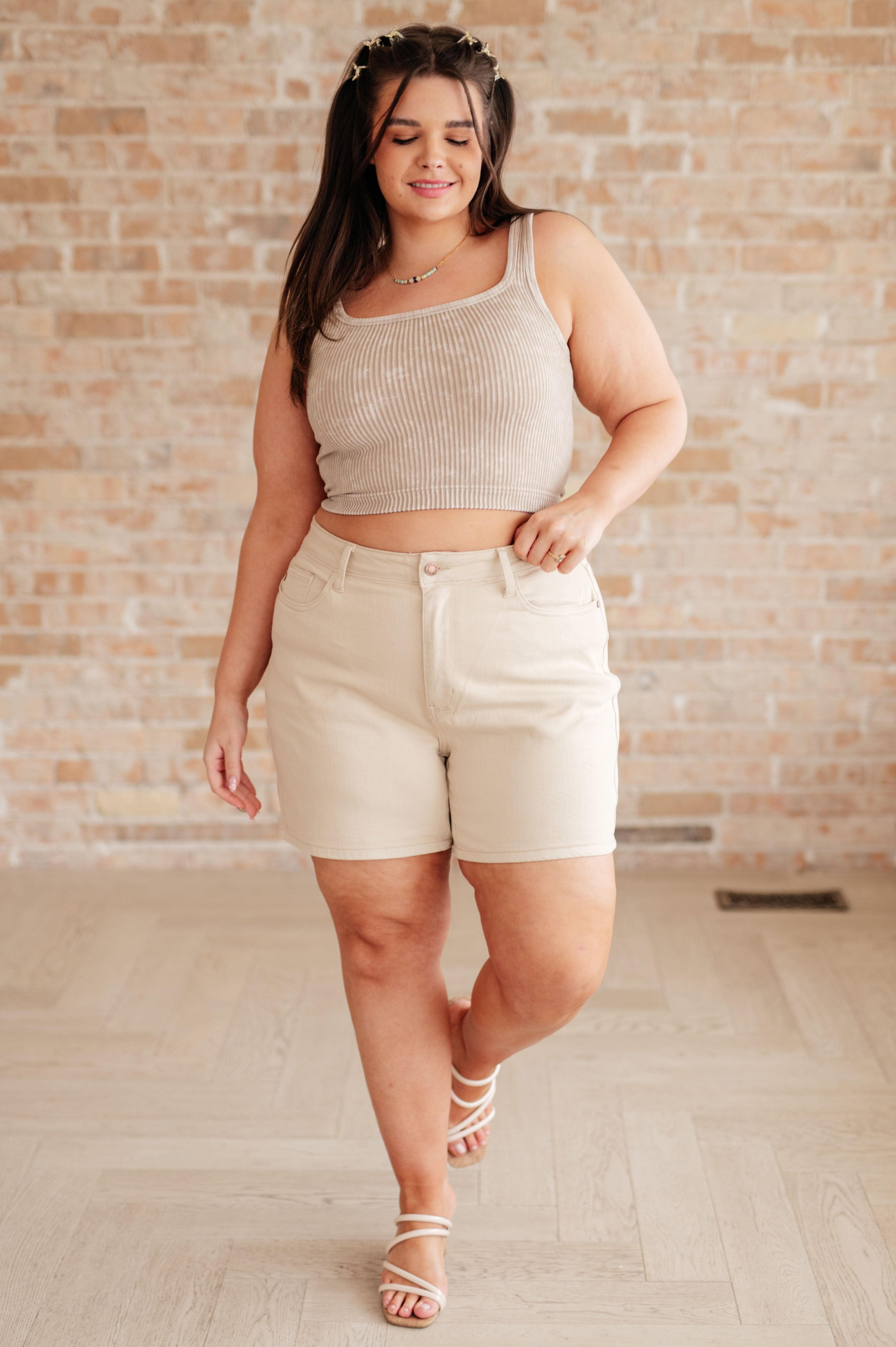 Greta High Rise Garment Dyed Shorts in Bone - SwagglyLife Home & Fashion