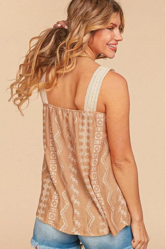 HAPTICS Embroidered Crochet Lace Woven Tank Top - SwagglyLife Home & Fashion