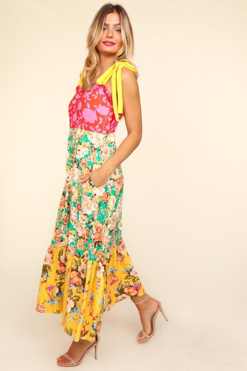 Haptics Floral Color Block Maxi Dress with Pockets - SwagglyLife Home & Fashion