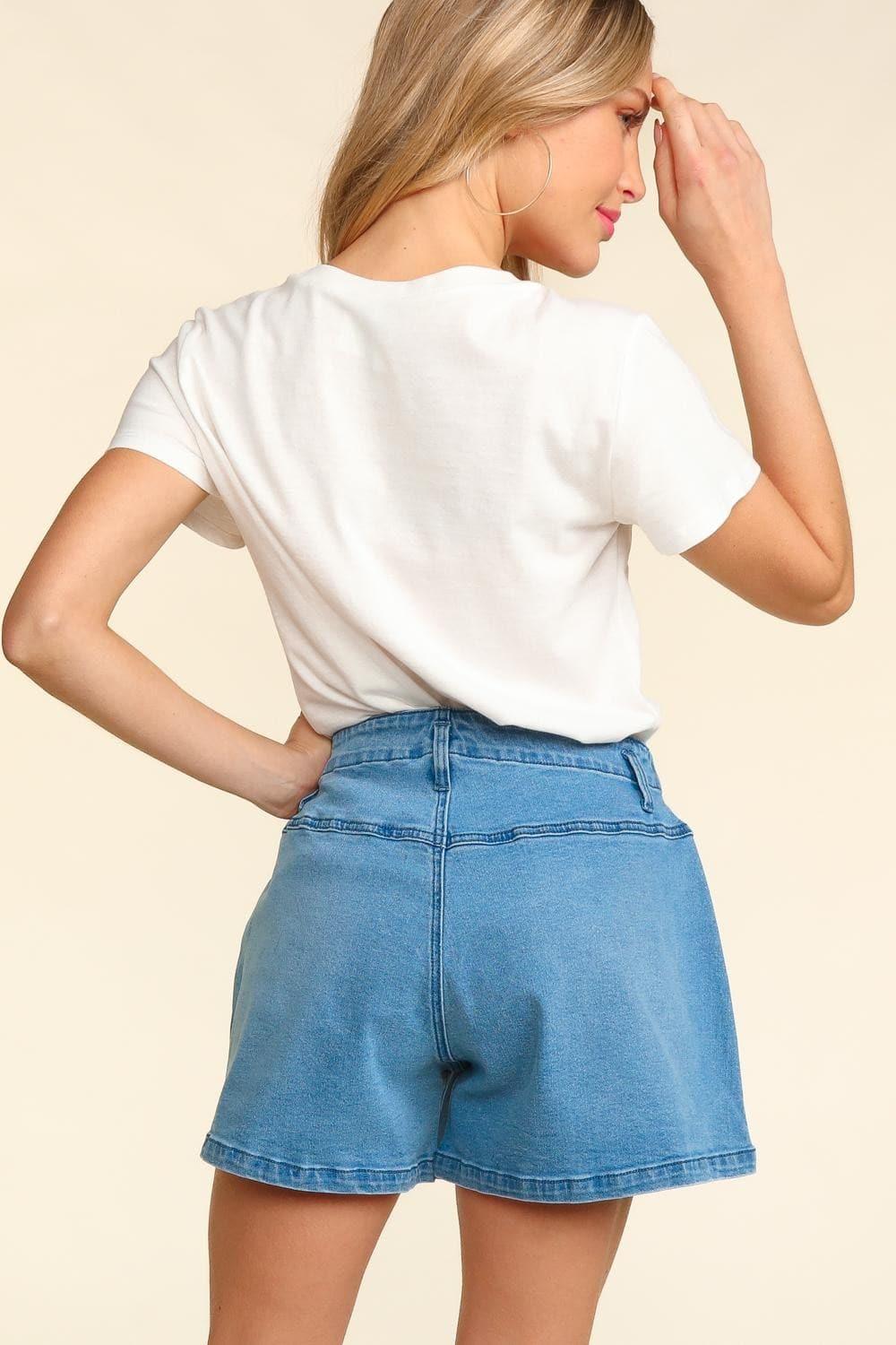 Haptics High Rise Button Fly Washed Denim Shorts - SwagglyLife Home & Fashion