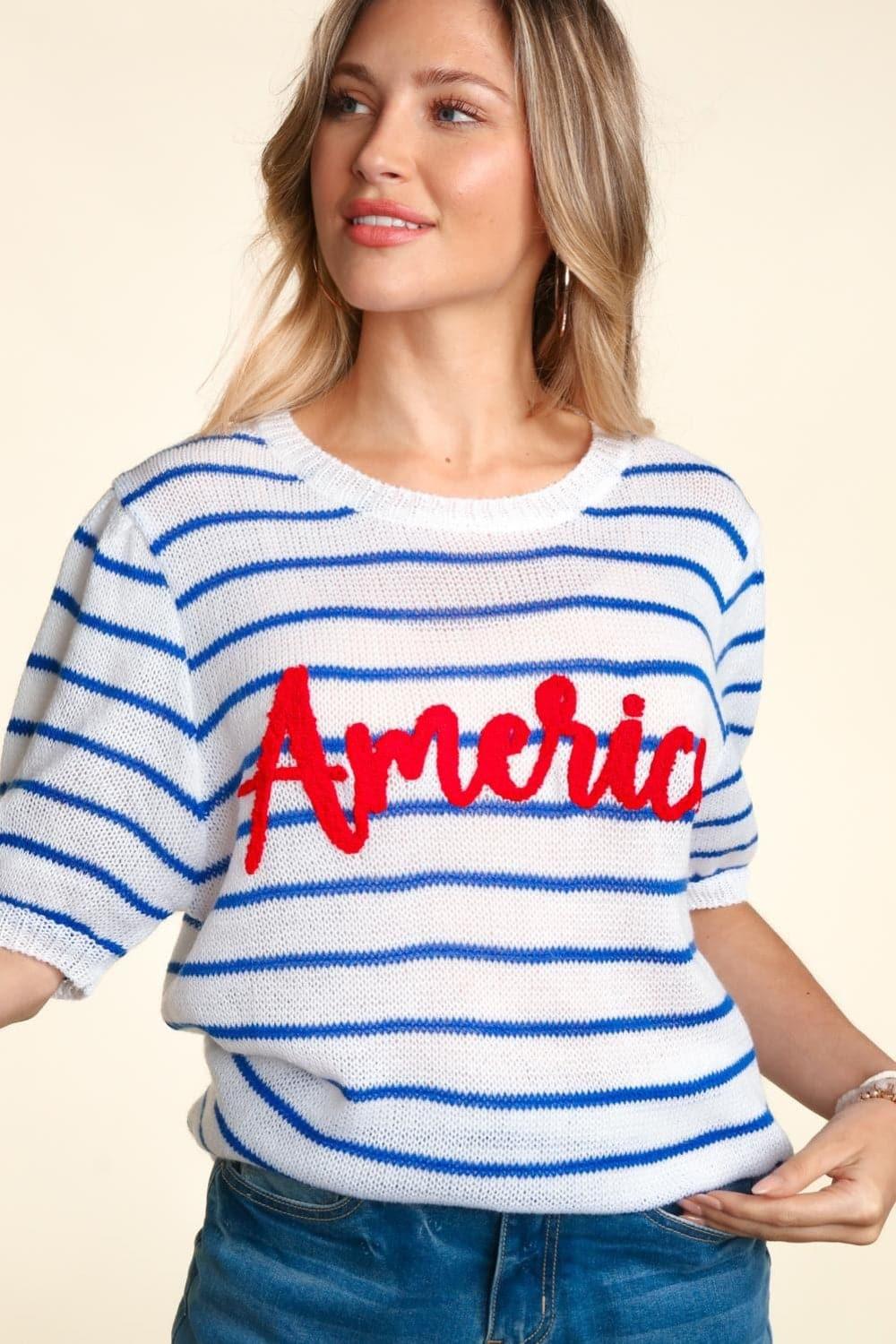 Haptics Letter Embroidery Striped Knit Top - SwagglyLife Home & Fashion