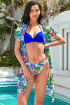 Floral Belted Dress and Halter Neck Bikini Set - SwagglyLife Home & Fashion