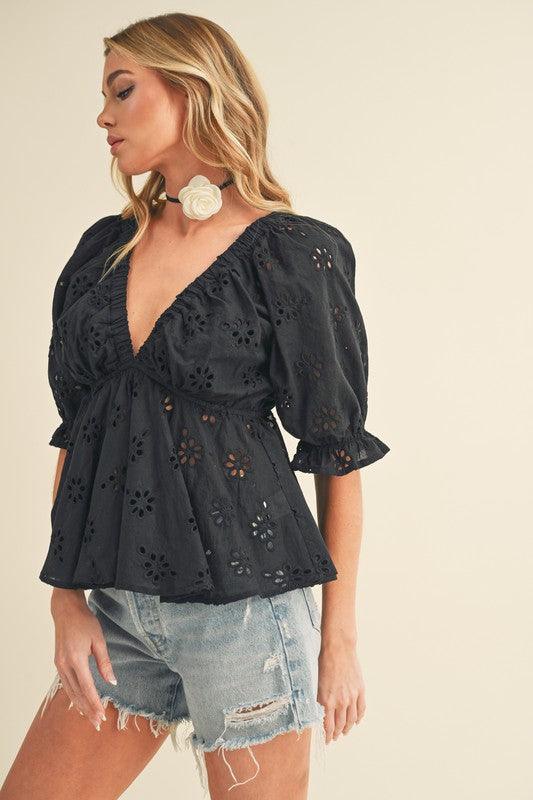 Hazle Eyelet Embroidered Top - SwagglyLife Home & Fashion