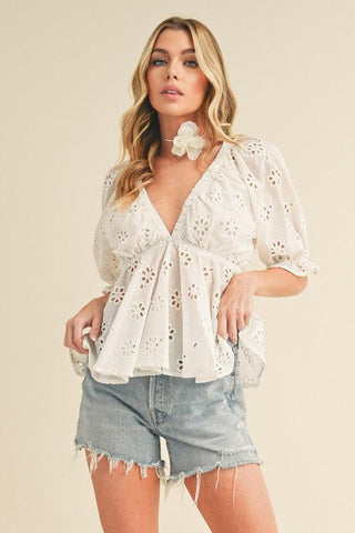 Hazle Eyelet Embroidered Top - SwagglyLife Home & Fashion