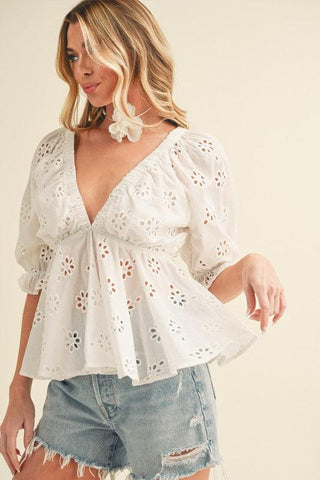 Hazle Eyelet Embroidered Top - SwagglyLife Home & Fashion