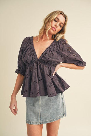 Hazle Eyelet Embroidered Top - SwagglyLife Home & Fashion