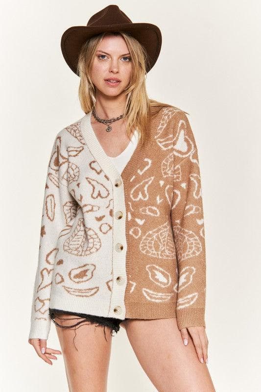 Heart Paisley and Color Block Cardigan - SwagglyLife Home & Fashion